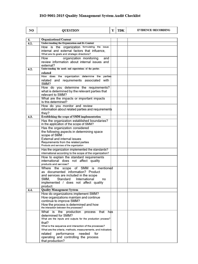 ISO 9001:2015 Audit Checklist Guide | PDF | Audit | Quality Management
