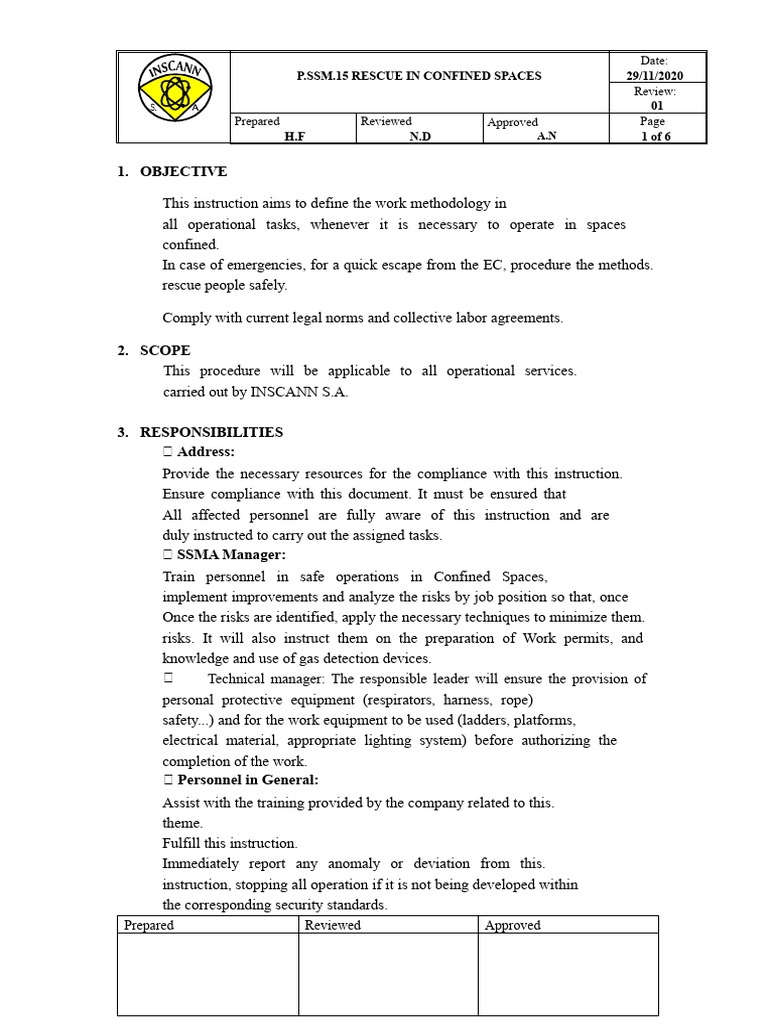 Rescue Procedure in Confined Spaces | PDF | Emergency | Occupational ...
