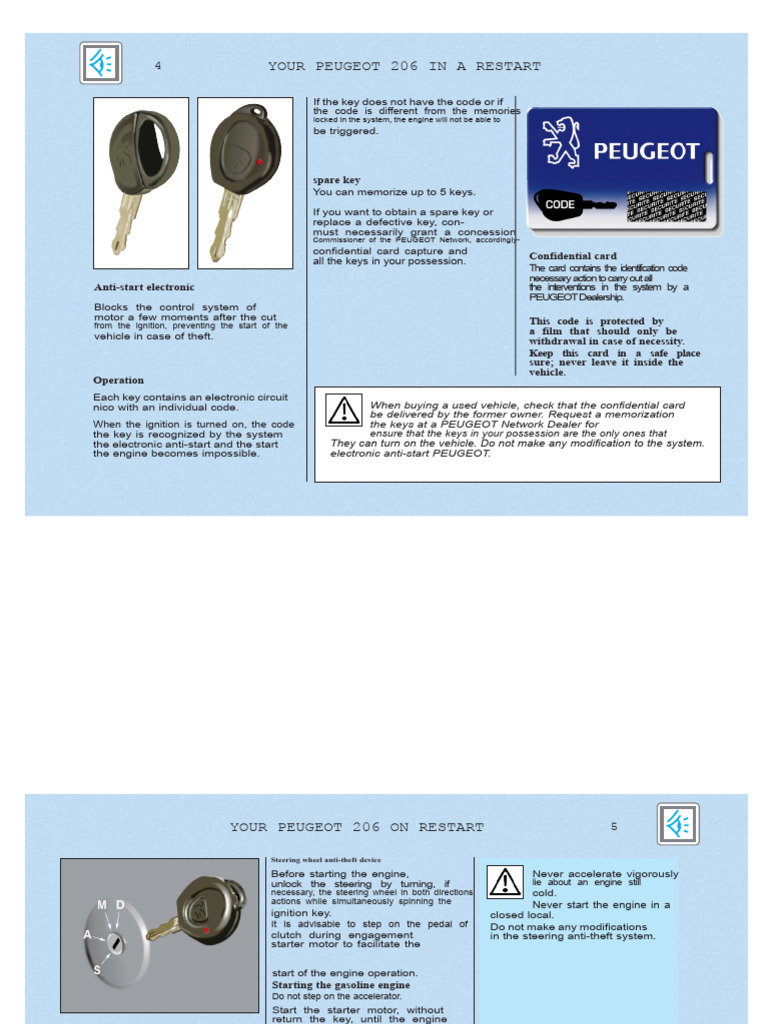 Peugeot 206 Key and Maintenance Guide | PDF | Trailer (Vehicle) | Headlamp