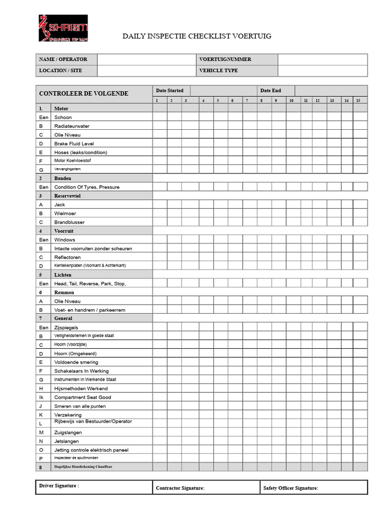 Dagelijkse Checklist Voor Motorvoertuigen | PDF