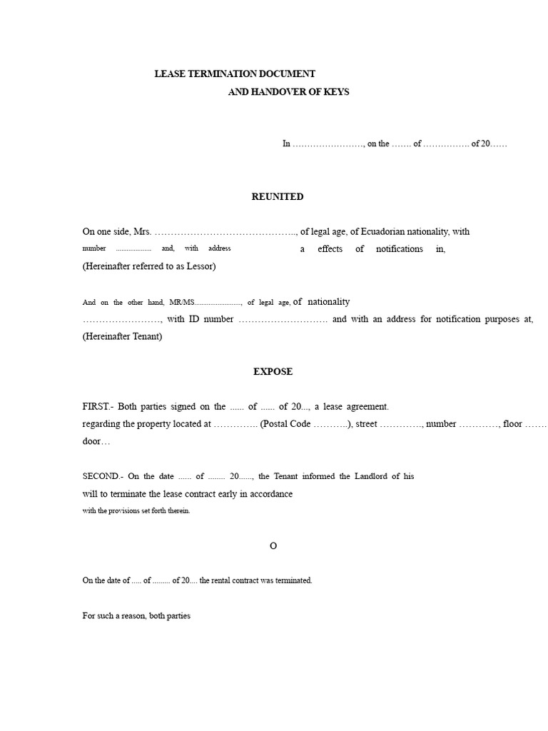 Lease Termination and Key Handover | PDF | Lease | Landlord