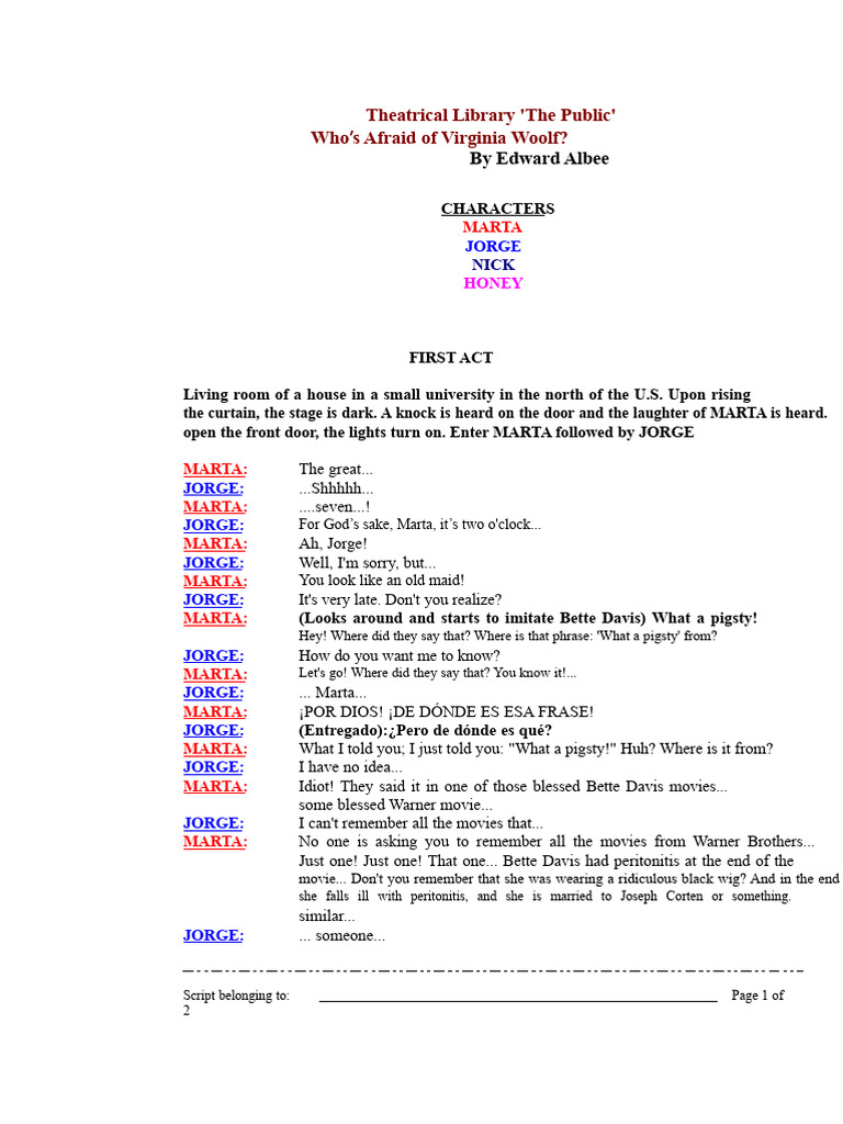 Who’s Afraid of Virginia Woolf? Script | PDF
