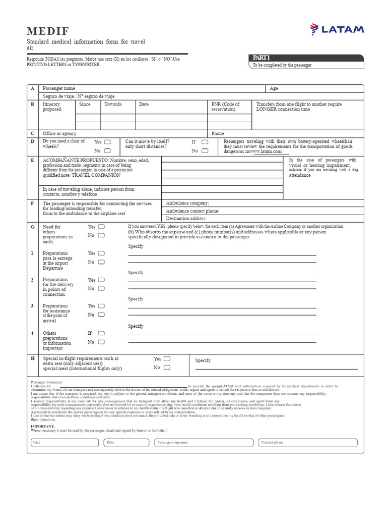 MEDIF: Medical Info Form for Travel | PDF | Airlines | Medicine
