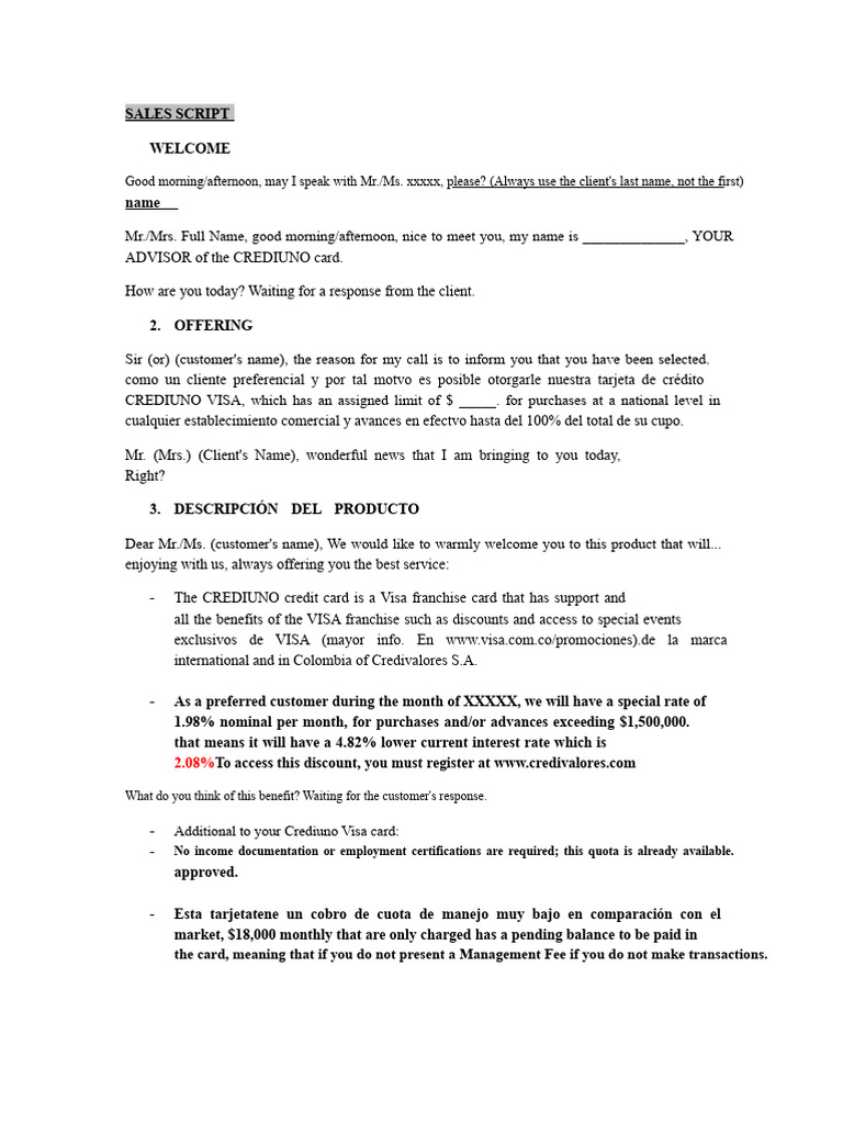 Sales Script | PDF | Credit | Finance & Money Management