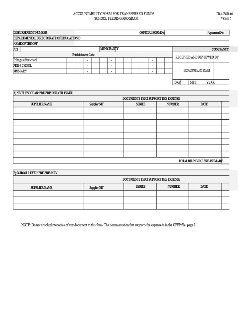PRA-FOR-04 - Accountability Form For Transferred Funds School Feeding ...