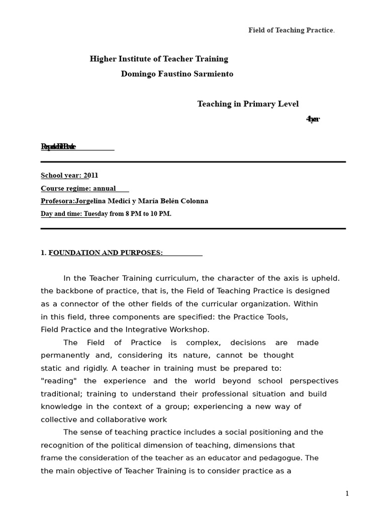 Field of Teaching Practice Overview | PDF | Teachers | Cognition