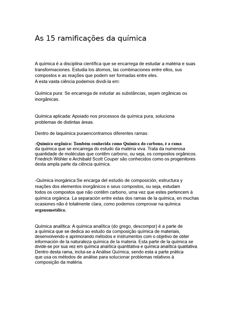 As 15 Ramos da Química | PDF | Química | Química Orgânica