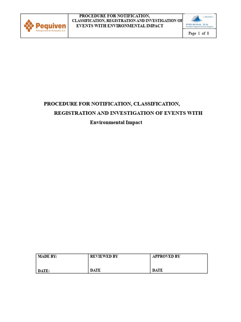 Procedure For Environmental Notification | PDF | Dangerous Goods | Waste