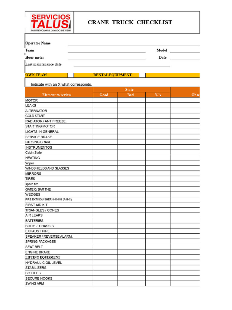 Truck Crane Check List | PDF