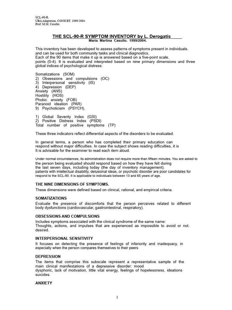 SCL-90-R Symptom Inventory Overview | PDF | Anxiety | Mental Disorder