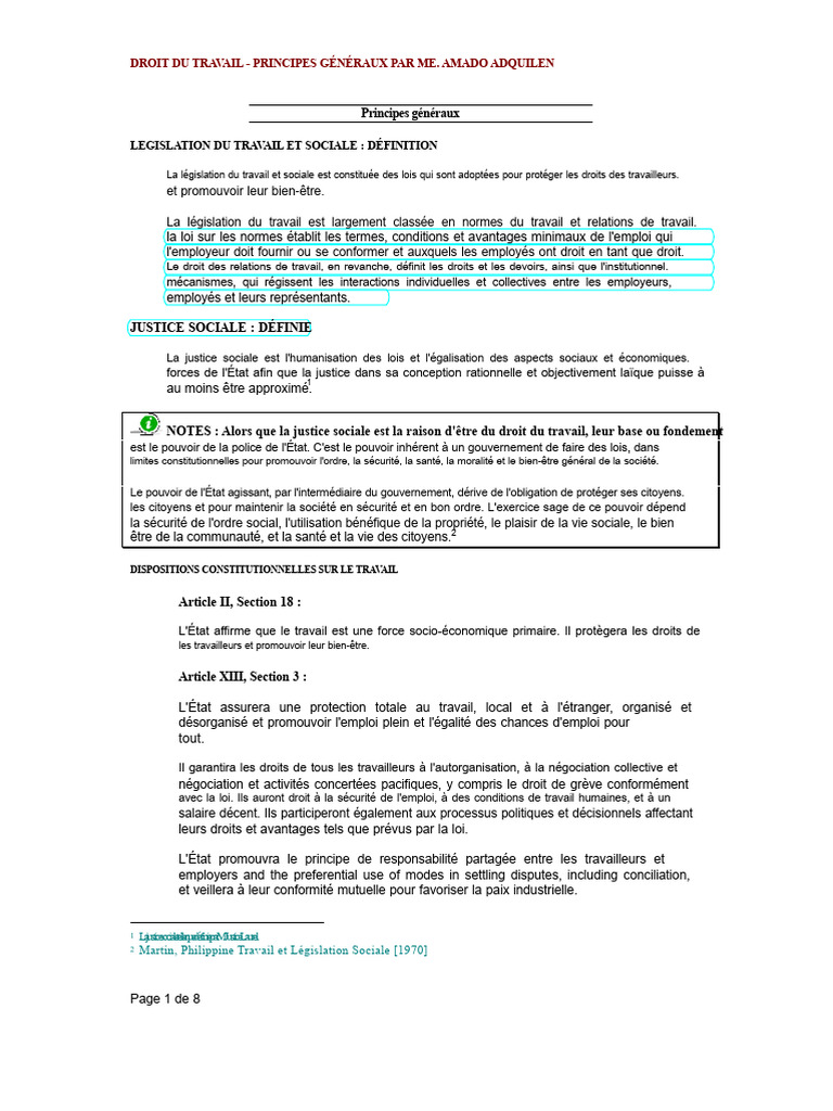 Principes du Droit du Travail et Justice Sociale | PDF | Droit du ...