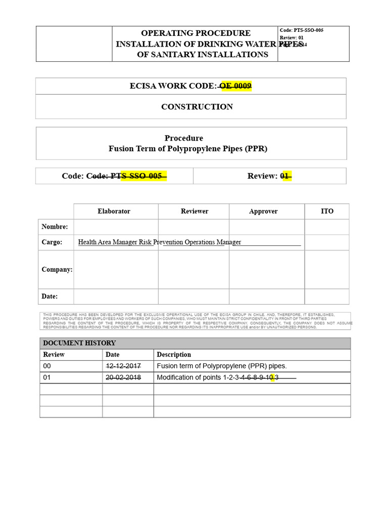 Installation Procedure for PPR Water Pipes | PDF | Personal Protective ...