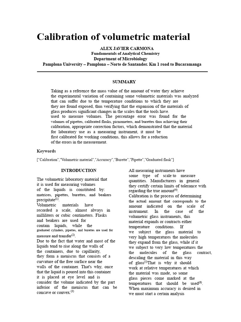 Inf. Calibration of Volumetric Material | PDF | Density | Volume