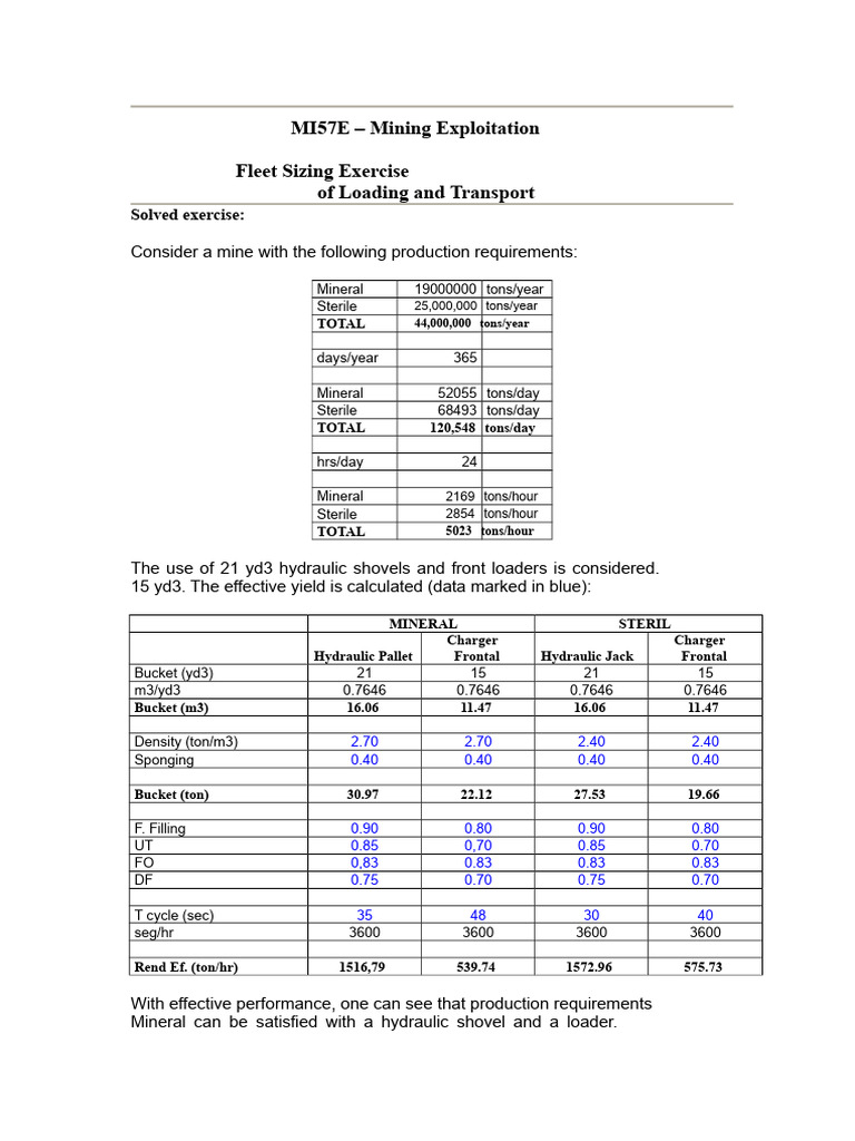 Mining Fleet Sizing and Performance Analysis | PDF | Mining | Loader ...