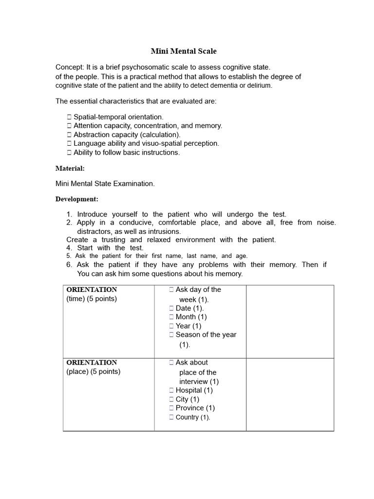 Mini Mental State Examination Guide | PDF | Cognition | Cognitive Science