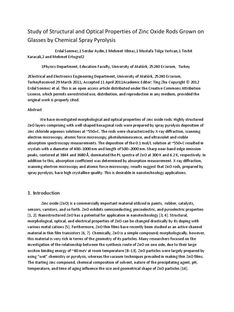 Study of Structural and Optical Properties of Zinc Oxide Rods Grown On ...