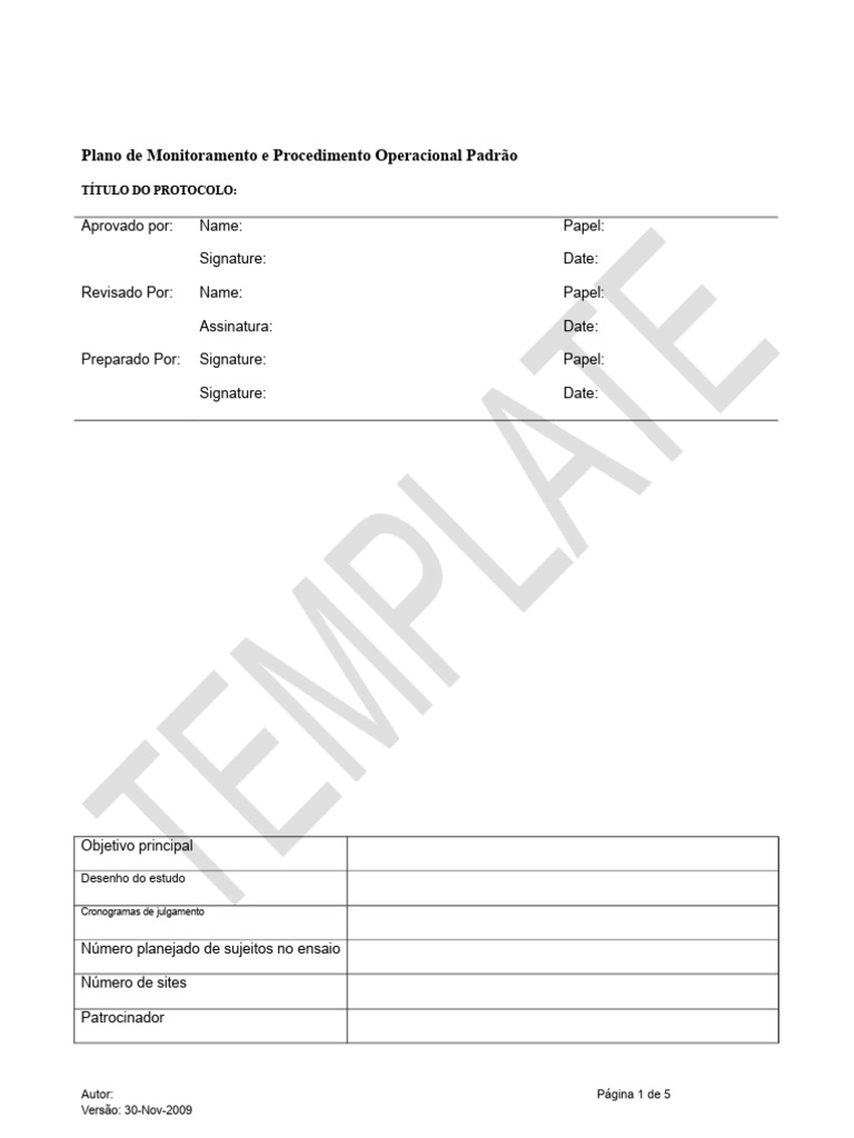 Modelo de Plano de Monitoramento de Site | PDF | Teste clínico