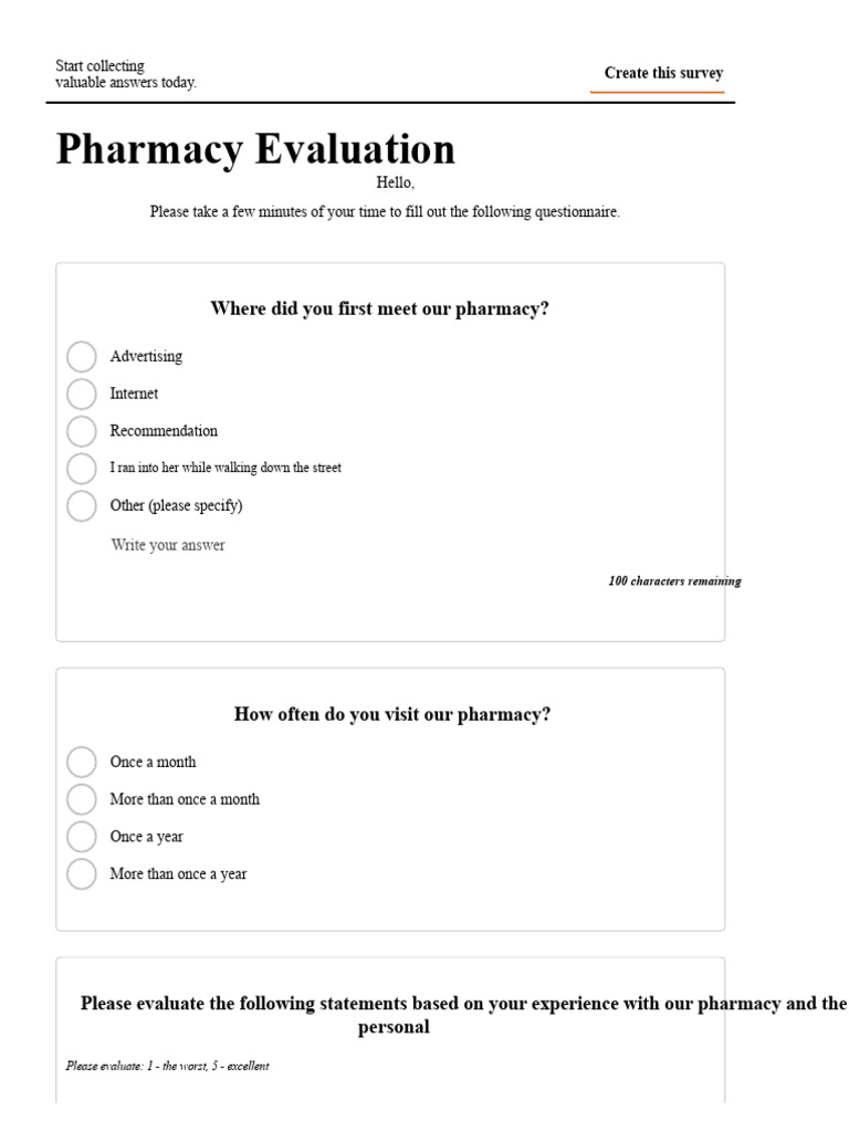 Pharmacy Evaluation Survey | PDF