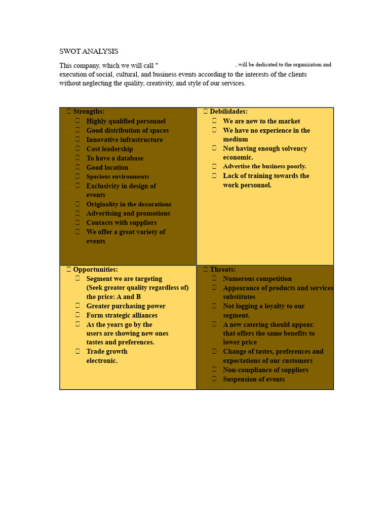 SWOT Analysis for Event Management Company | PDF