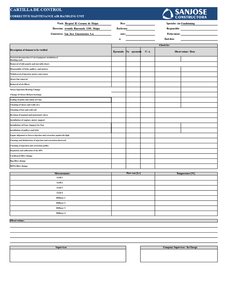 Corrective Maintenance Checklist: AHU | PDF | Electromechanical ...