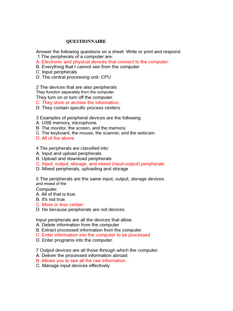 QUESTIONNAIRE.pdf | PDF | Input/Output | Computer Data Storage