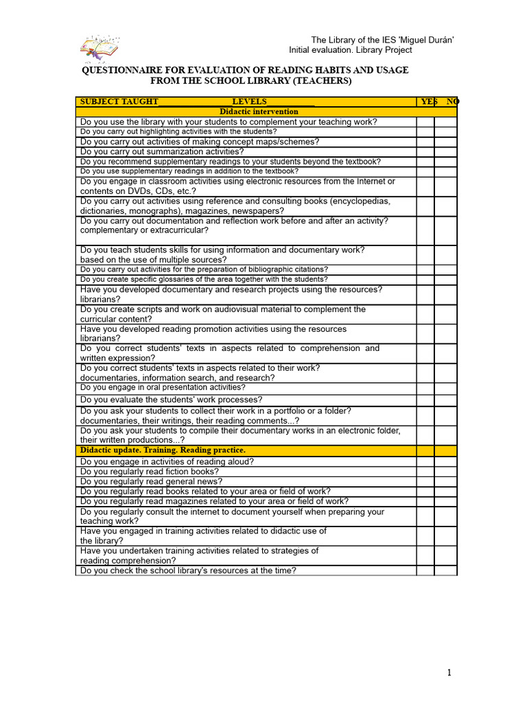 Evaluation of School Library Usage | PDF | Libraries | School Library
