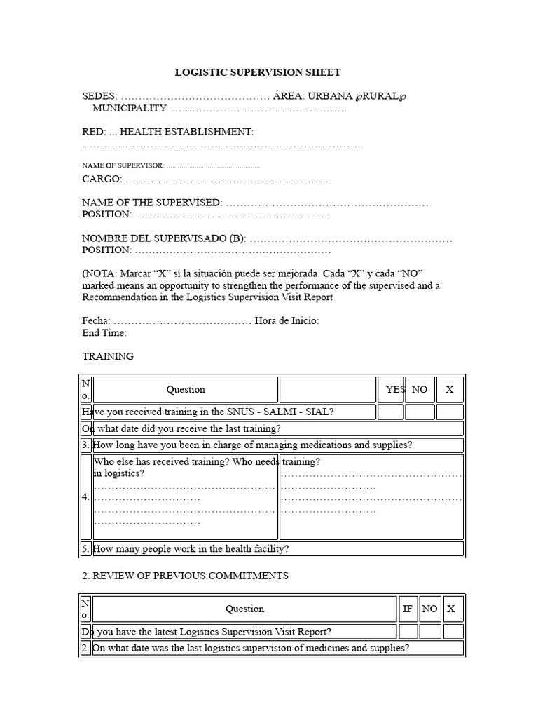 Logistics Supervision Checklist for Health Facilities | PDF