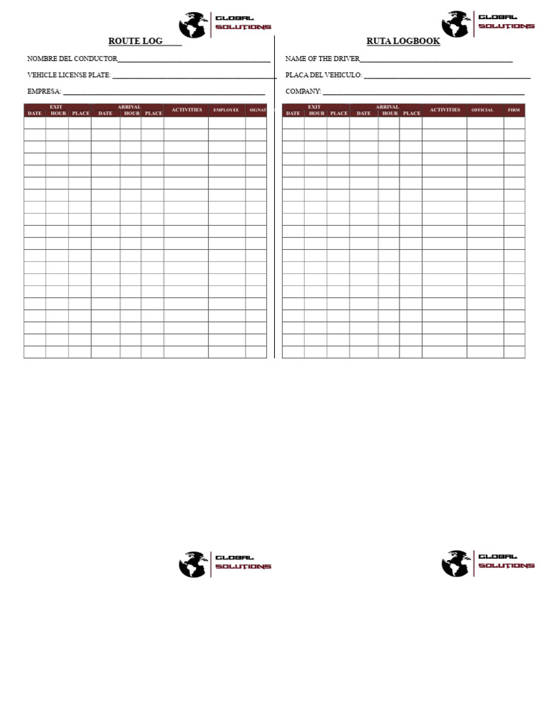 Driver Route Logbook Template | PDF