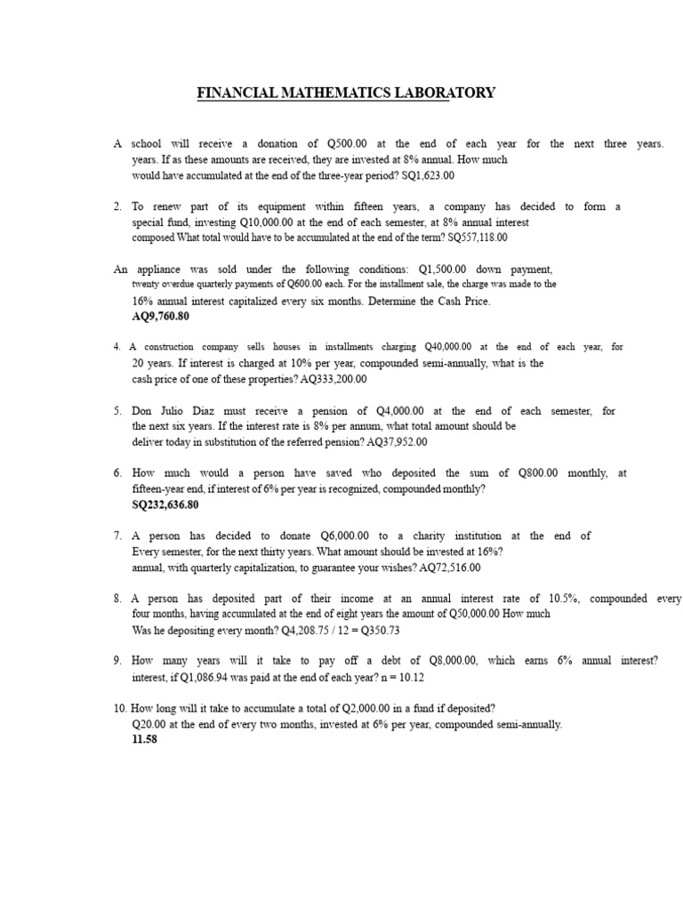 Financial Mathematics Calculations Guide | PDF | Interest | Compound ...