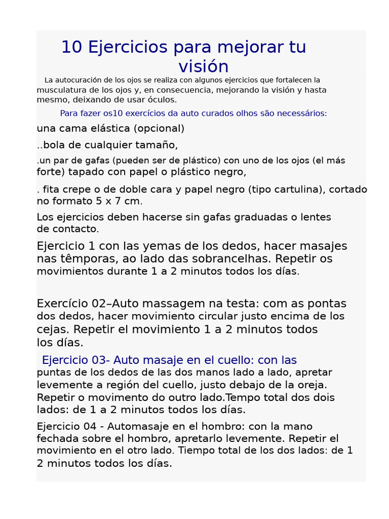 Mejora tu visión: 10 ejercicios efectivos | PDF | Ojo | Lentes