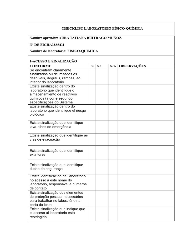 Checklist Laboratório Físico | PDF | Desperdício | Laboratórios