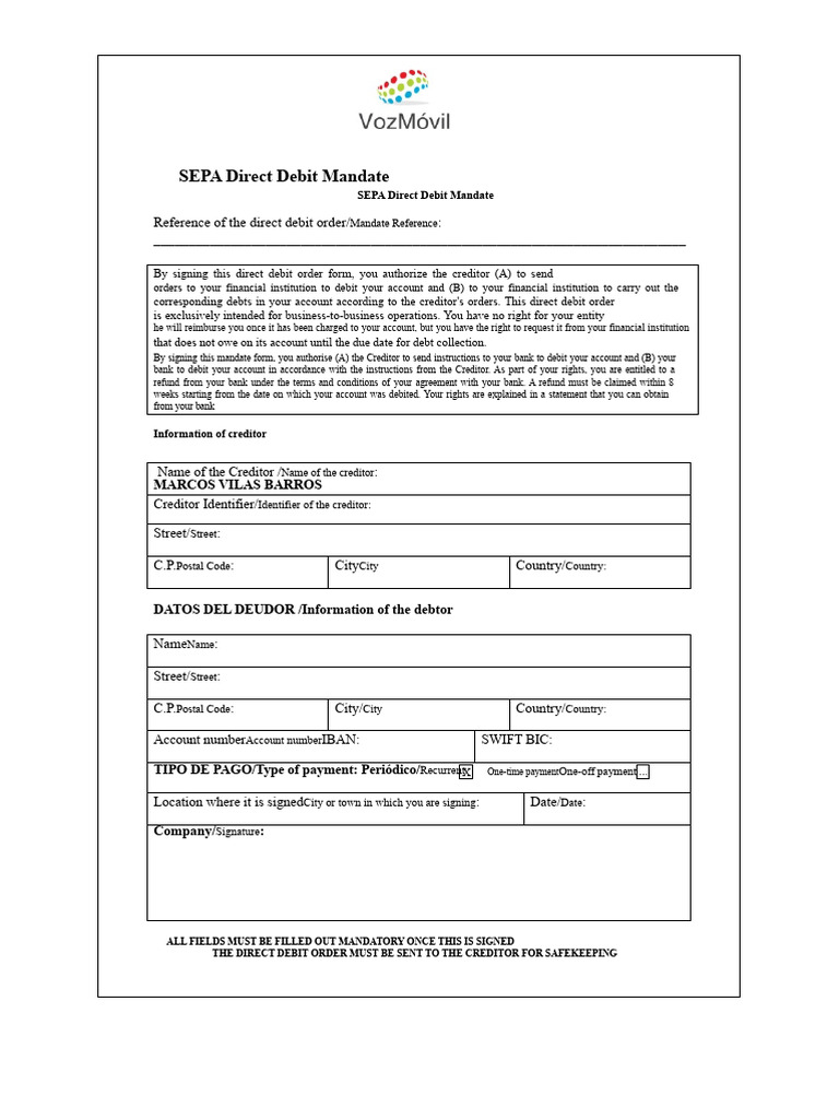 SEPA Direct Debit Mandate Form | PDF