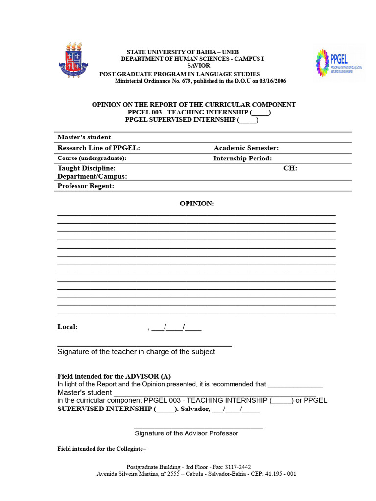 Report Model For Internship and Practicum Opinion | PDF | Postgraduate ...