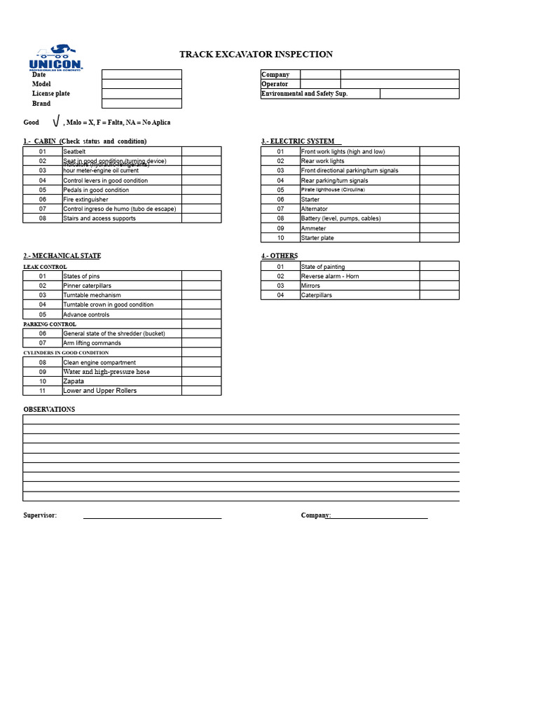 Format 2. Inspection of Crawler Excavator | PDF | Motor Vehicle | Vehicles