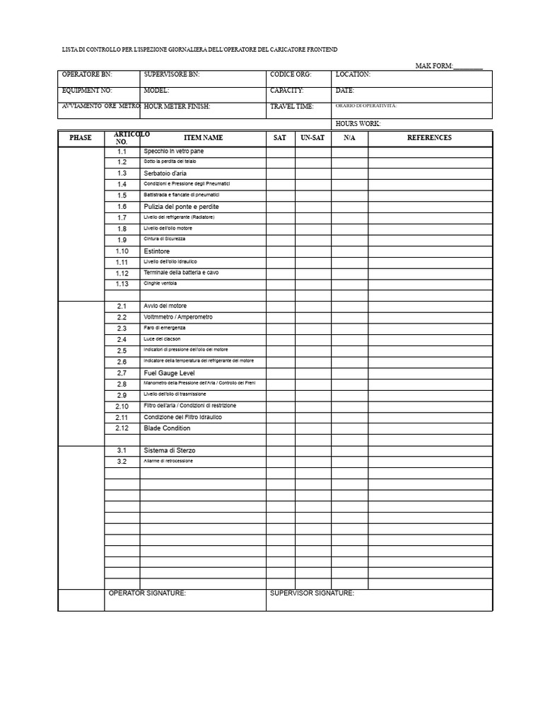 Checklist Per L'ispezione Delle Attrezzature Pesanti PDF | PDF
