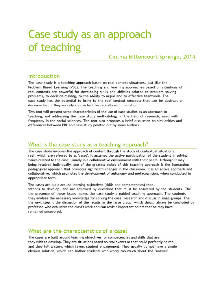 Case Study as a Teaching Approach | PDF | Teachers | Methodology