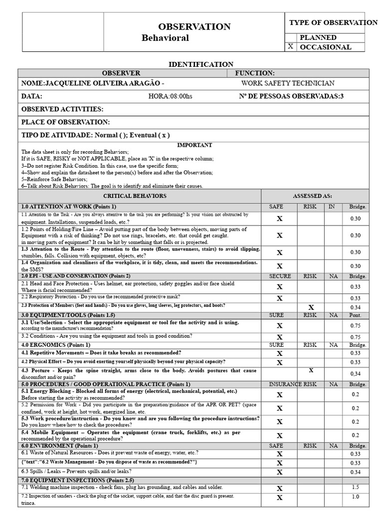 Work Safety Observation Report | PDF | Risk | Safety
