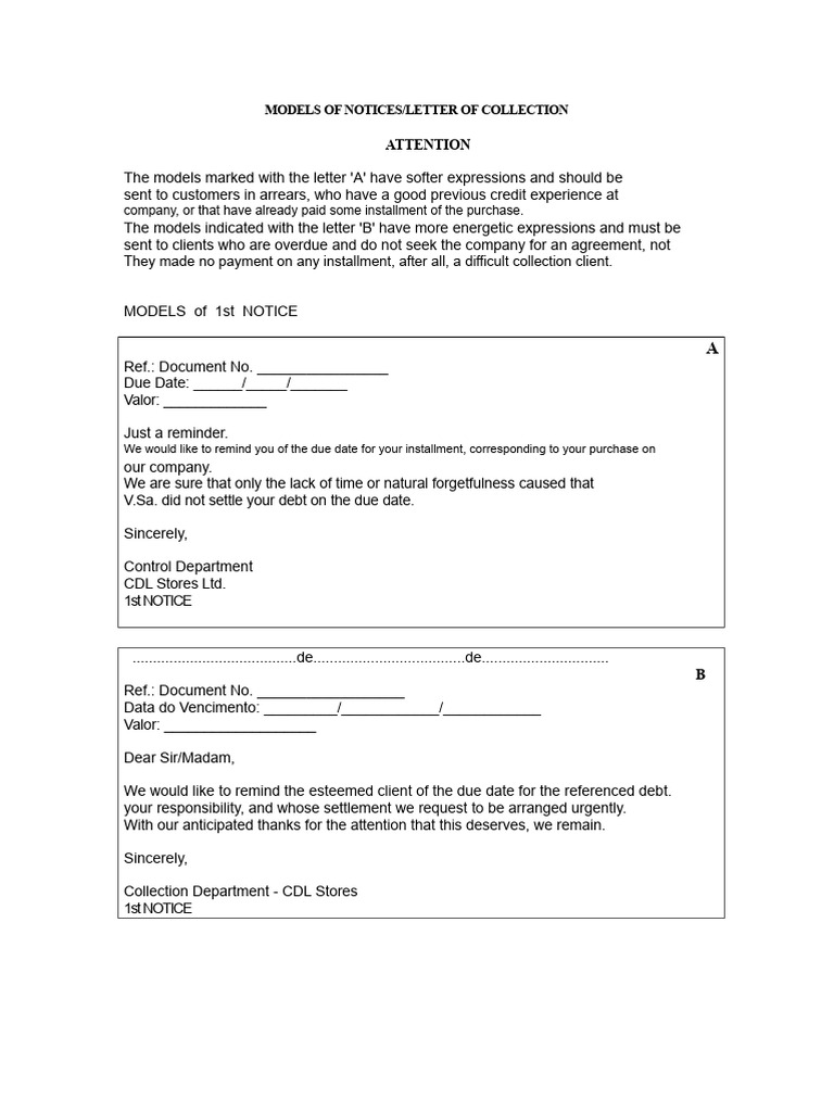 Collection Notice Templates for Clients | PDF | Credit | Finance ...