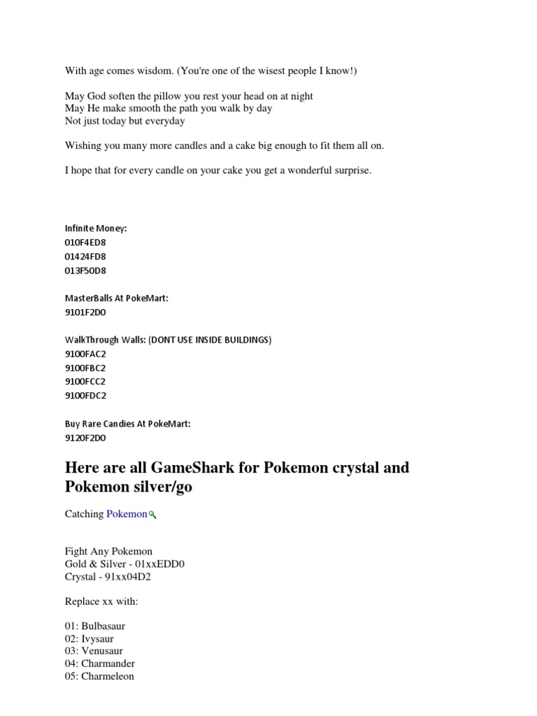 Pokemon Crystal Codes Pokemon Nintendo Franchises