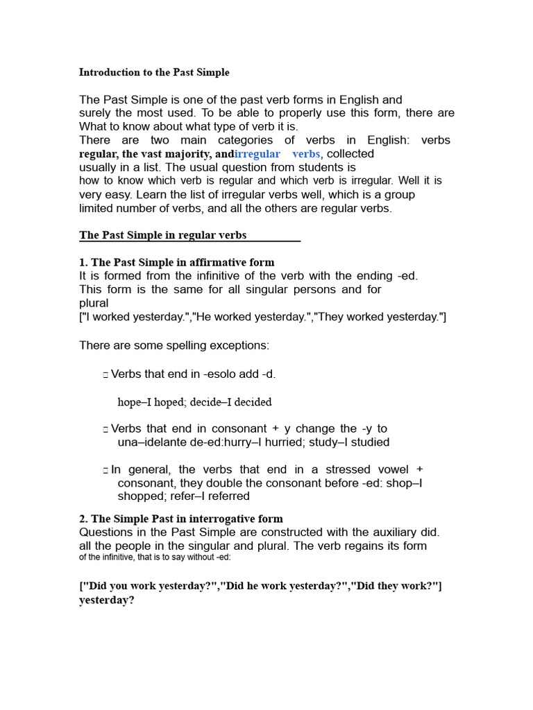 Understanding Past Simple Tense | PDF | English Language | Verb