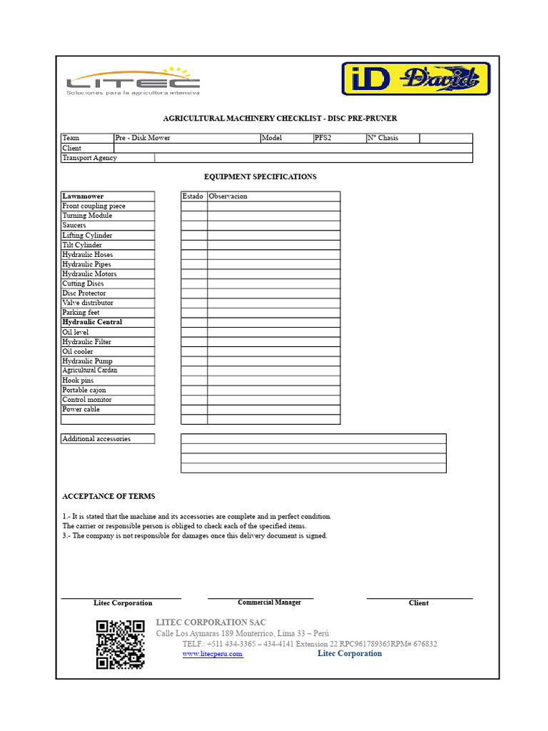 Manual - Mower - Pre-Mower - Checklist | PDF