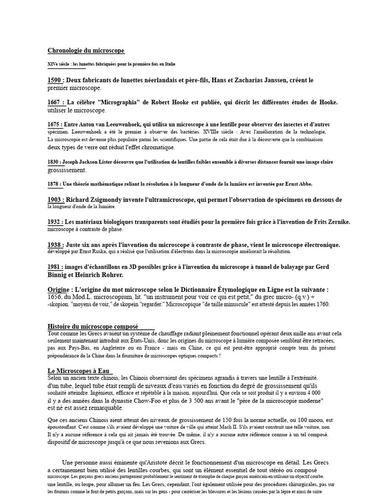 Histoire et évolution du microscope | PDF | Microscope | Microscope ...