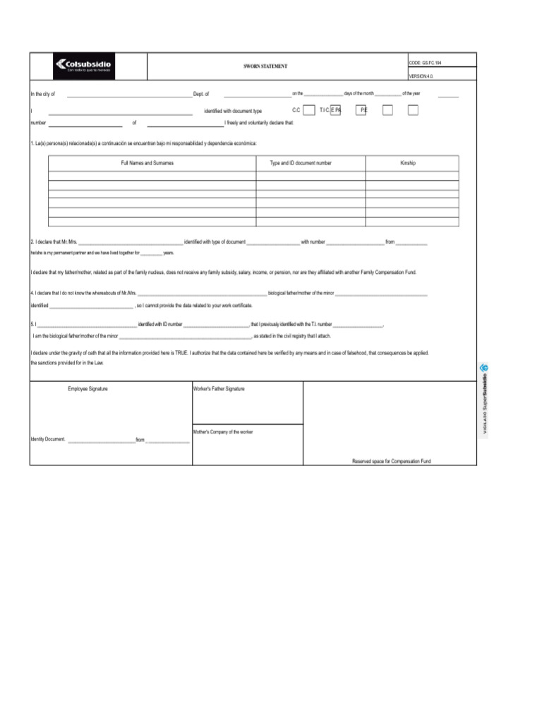 GS FC 194 Sworn Declaration Format V 4 0 | PDF