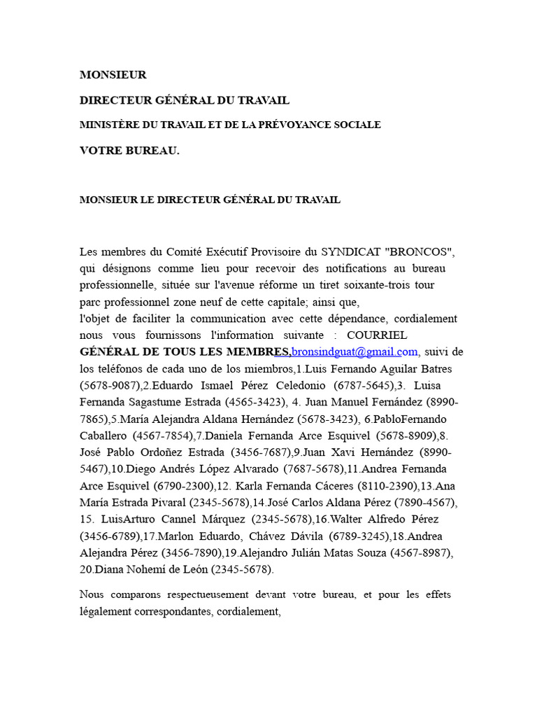 Demande de reconnaissance du syndicat Broncos | PDF