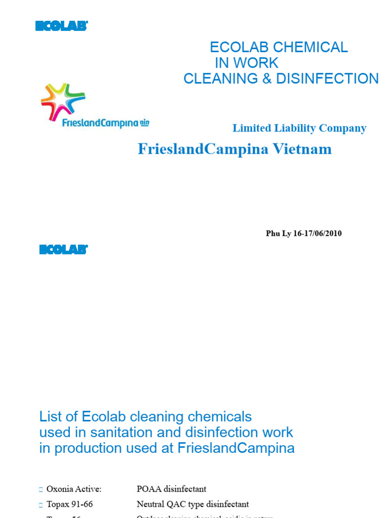Ecolab Chemicals in Sanitation and Disinfection Activities. | PDF