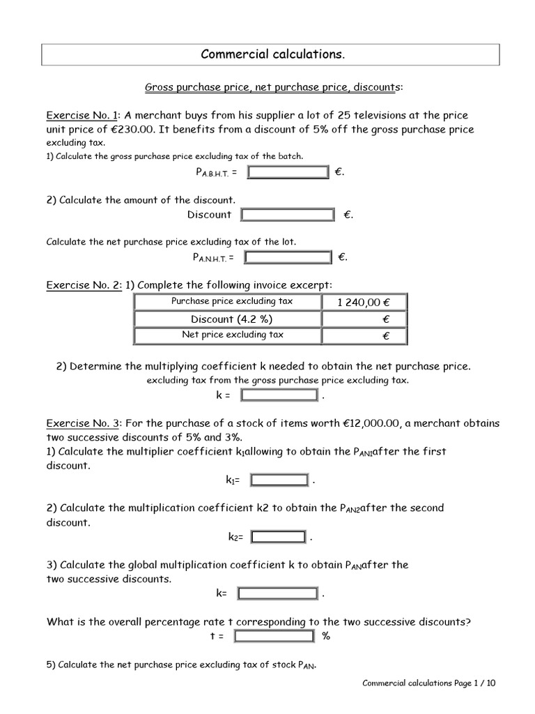 Commercial Purchase Price Calculations | PDF | Gross Margin | Prices