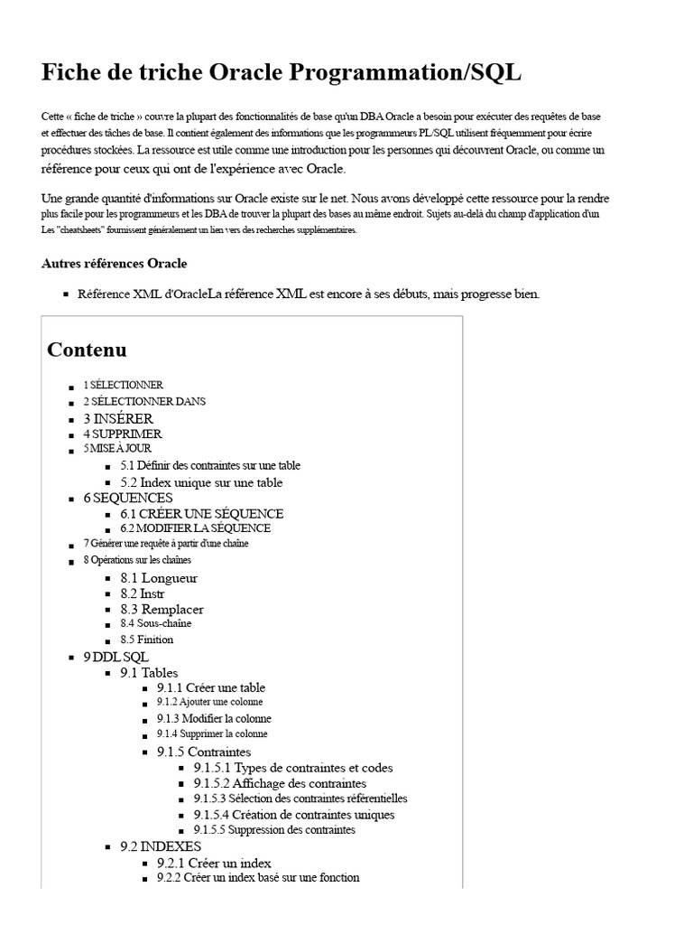 Fiche de triche SQL pour Oracle DBAs | PDF | Base de données Oracle | SQL