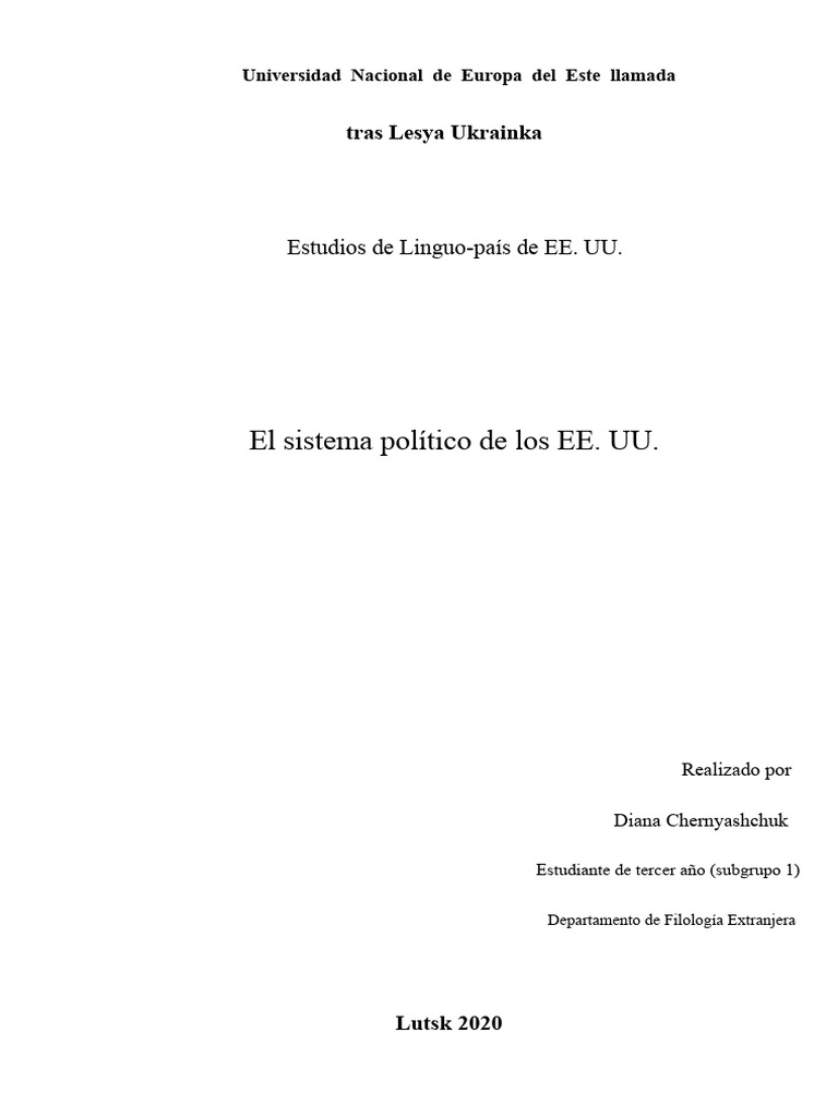 El Sistema Político de Los EE. UU. | PDF | Presidentes de los Estados ...