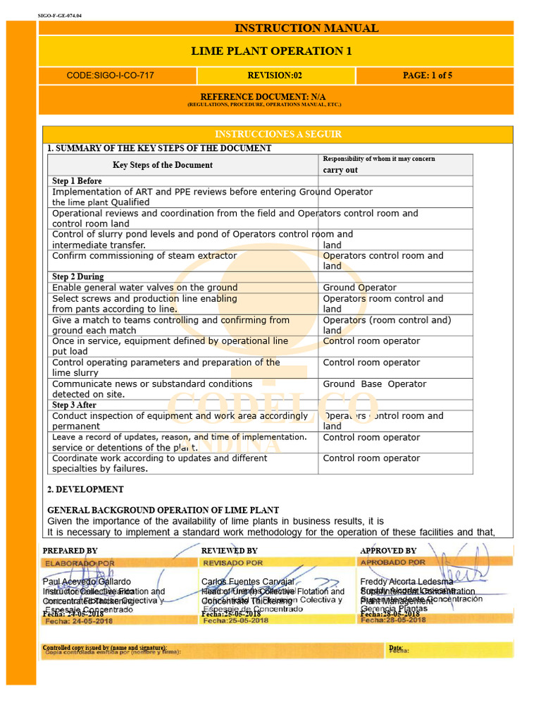 Lime Plant Operation Manual Guide | PDF | Valve | Water