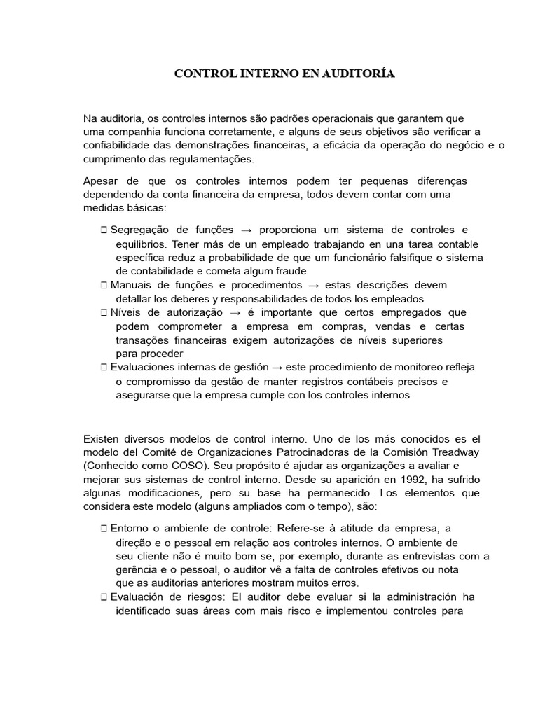 Controle Interno em Auditoria: Fundamentos e Práticas | PDF ...